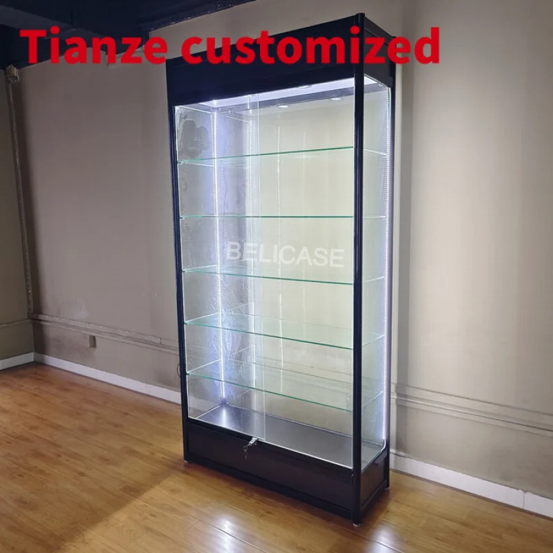 

(customized)Factory Price Wall Glass LED Display Cabinet Showcases Aluminum Smoking Shop Vitrines Showcases with Lock