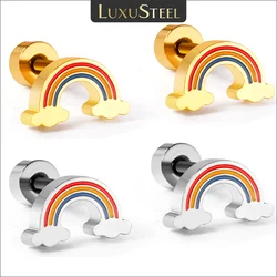 LUXUSTEEL Cute Rainbow Bridge Earrings For Women Girls Anti Allergy Gold Color Stainless Steel Stud Ear Jewelry BFF Gifts