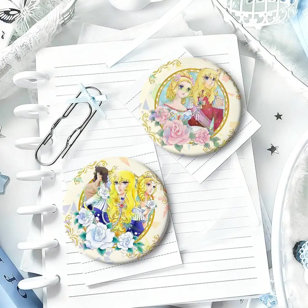 manga art anime Rose of v-Versailles Lady Oscar round Badge Laser Style Peripheral Lapel Pins Goods Tinplate Brooch﻿ bag decor