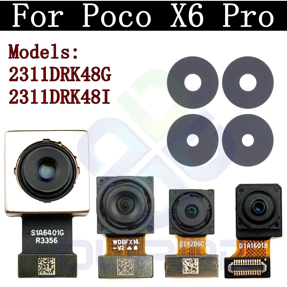 Módulo de cámara trasera, Cable flexible para Xiaomi Poco X6 Pro 5G, Selfie frontal, lente de cámara trasera principal pequeña, cristal