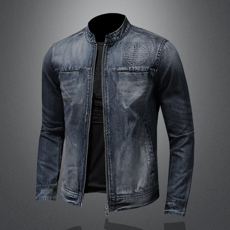 2026 High Quality Spring 2026 Men's Fashion Handsome with Fine Casual European and American Zipper Denim Jacket M-5XL