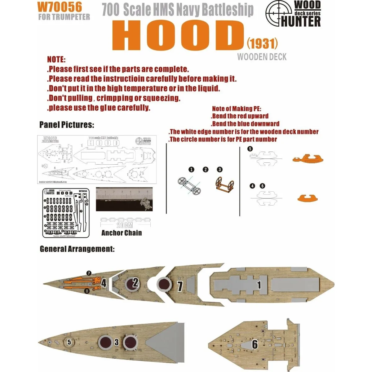 Hunter W70056 1/700 Wood Deck HMS Battleship HOOD per TRUMPETER 05741