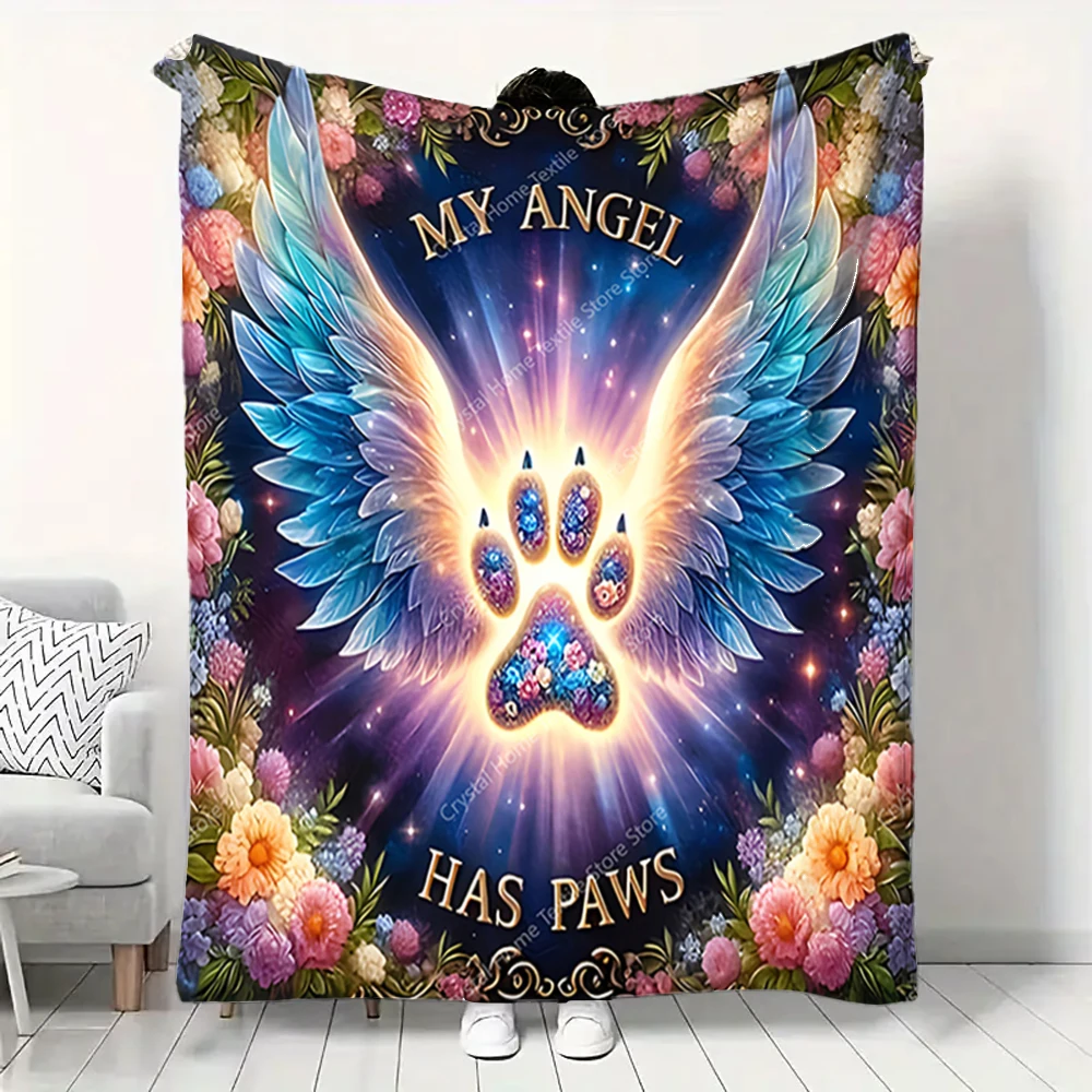

Angel Paw Pattern Print Flannel Blanket,Soft Warm Throw Blanket Nap Blanket For Couch Sofa Office Bed Camping Trave Blanket Gift