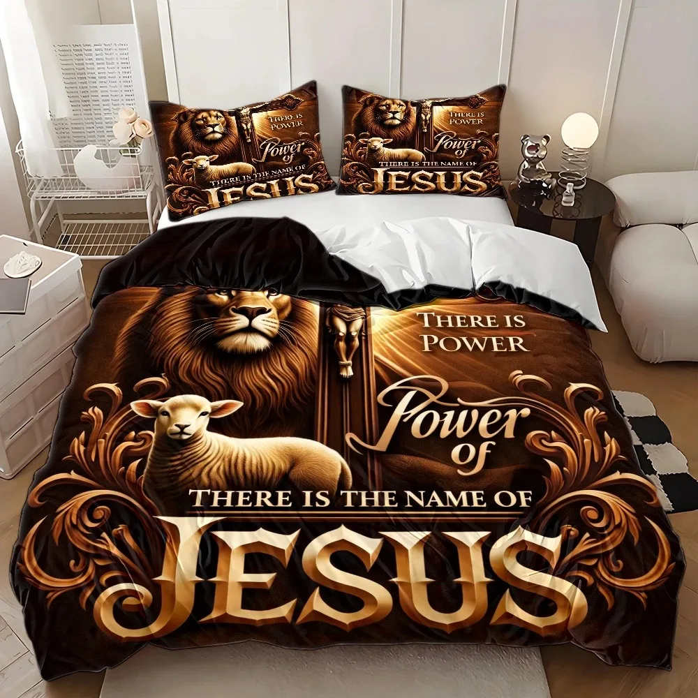 Religious Style Jesus Theme Duvet Cover Set Suitable for All Seasons Machine Washable Hidden Zipper Design Bedding