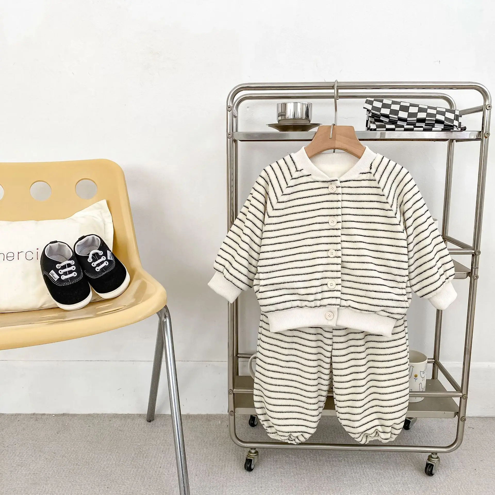 135Y Baby Girls Boys Winter Striped Clothing Set Soft Fleece Warm Coats Jackets+pants,Kids Children Birthday Casual Suit Clothes