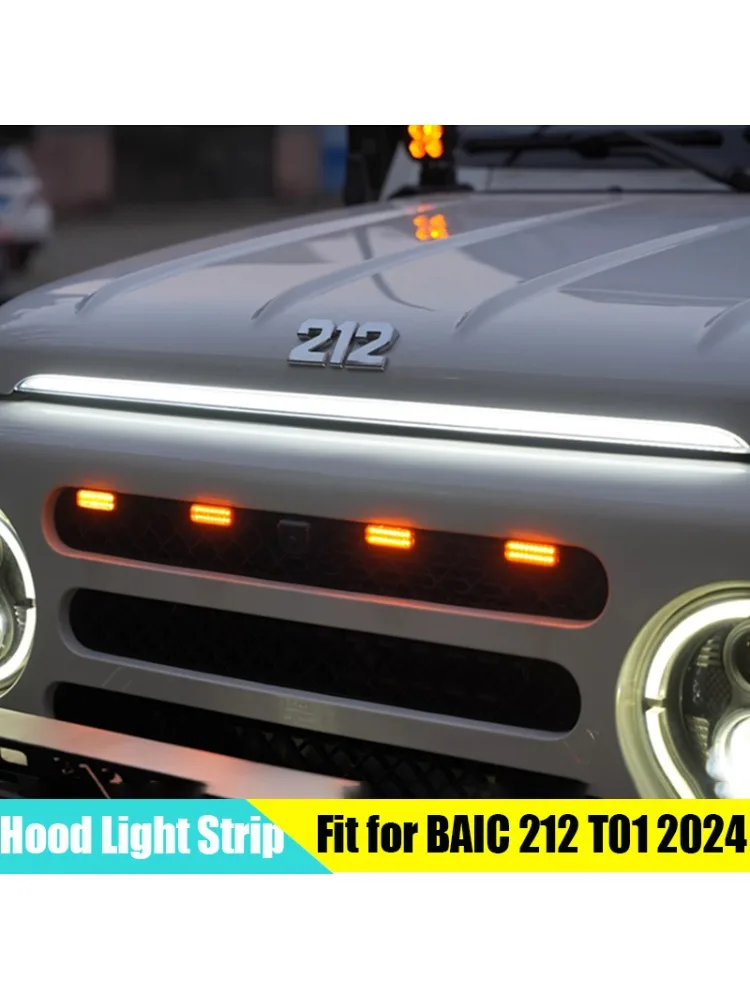 Auto-Motorhauben-Lichtleiste passend für BAIC 212 T01 2024 2025 2026 – Modifizierte Auto-Kühlergrill-Durchgangsleuchte mit LED-Tagfahrlicht