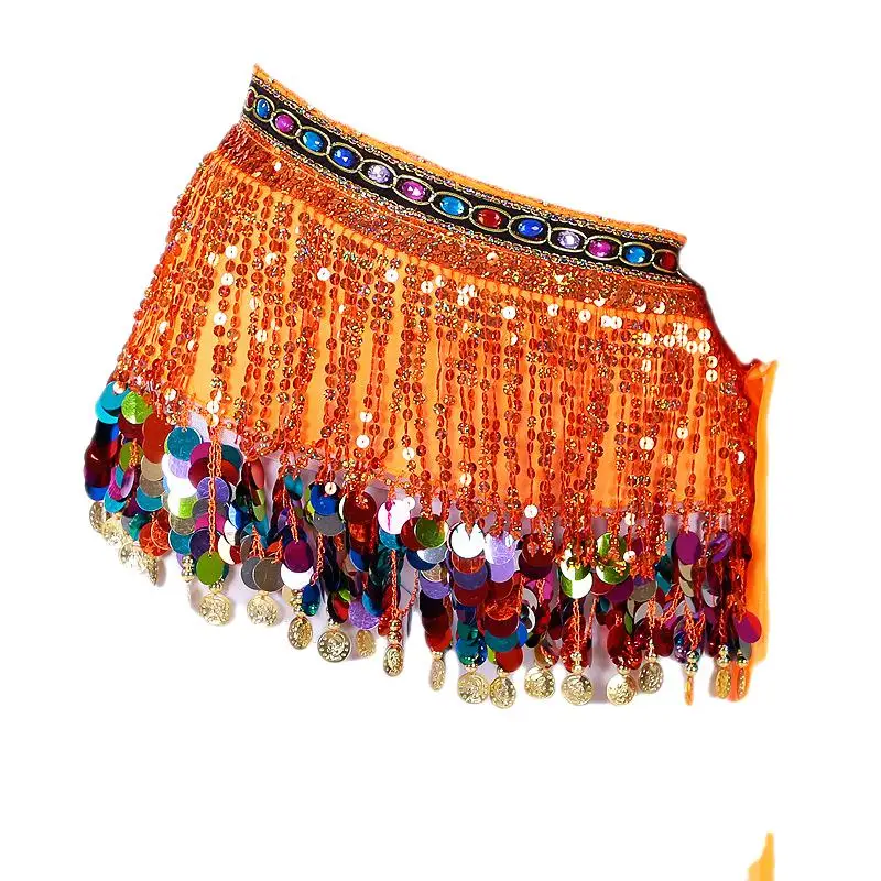 Women Belly Dance Waist Belt Adult Sexy Sequin Tassel Hip Wrap Waist Chain Rhinestones Dancewear Stage Costume