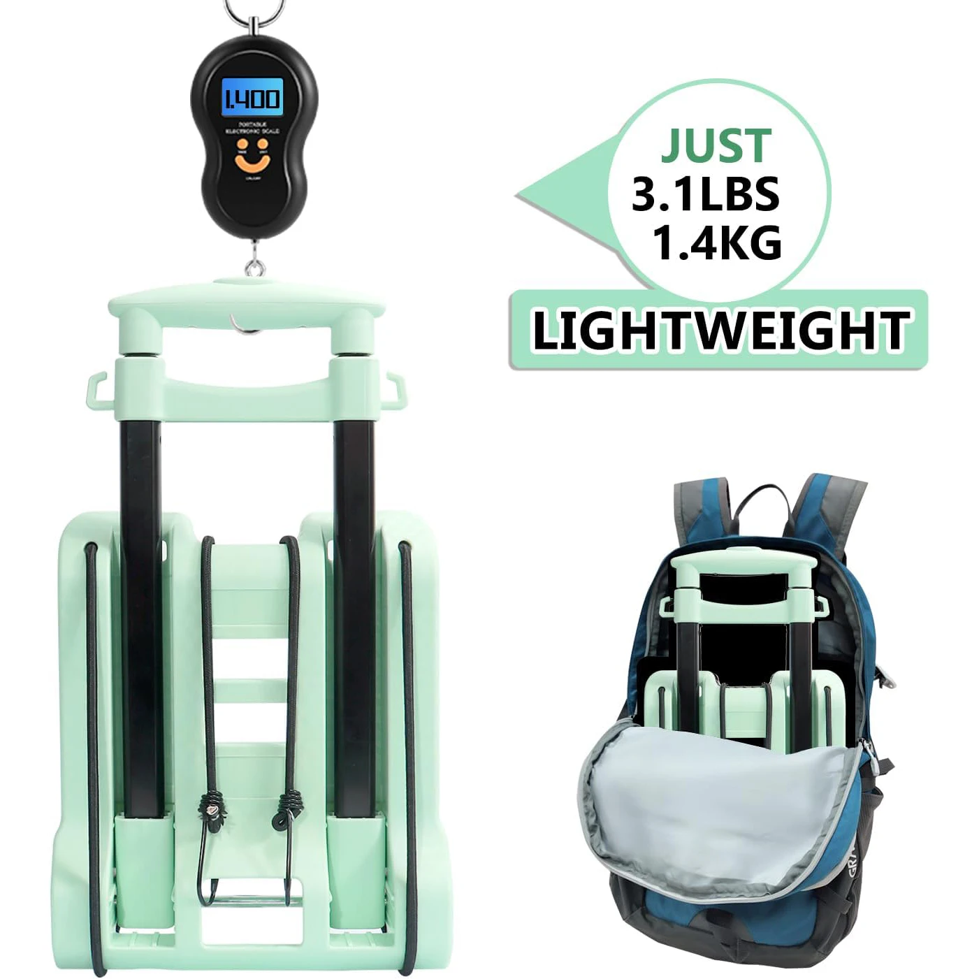 شاحنة يدوية قابلة للطي، عربة دوللي قابلة للطي للتحريك، عربة منصة دوللي المرافق أقصى قدرة 40 كجم/88 رطل ارتفاع قابل للتعديل