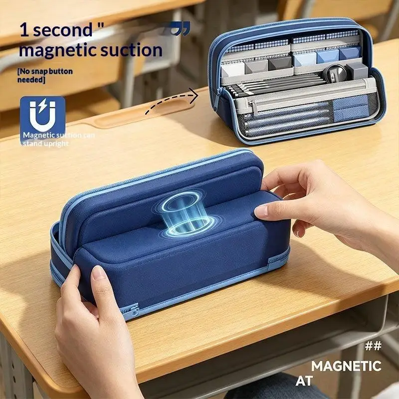 Classic Simple Magnetic 11-Layer Magnetic Stand-Up Pencil Case Large Capacity