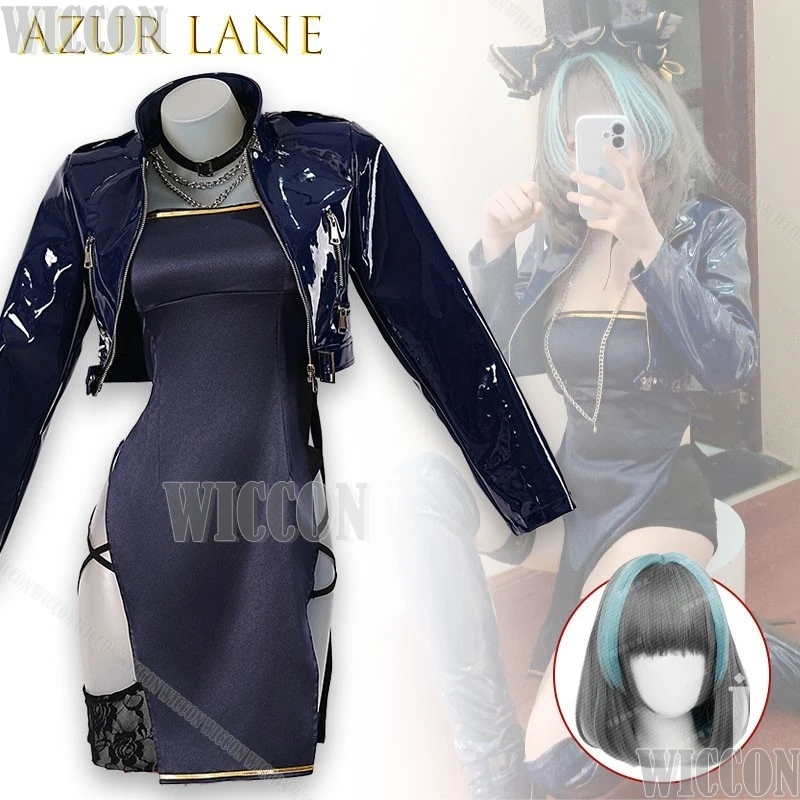 Azur Lane Cheshire Daily Dress Cosplay Costume Blue White Cat Ears Thigh High Stockings Lace Skirt Bow Tie Tail Navidad Carnaval view 2