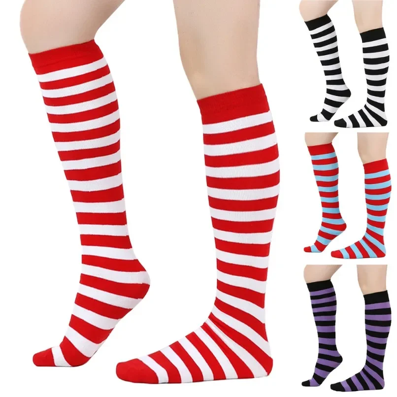 Black White Striped Sock Women Ladies Japanese Harajuku Creative COSPLAY Cotton Calf Knee High Socks Pink Female Sox Mid-tube