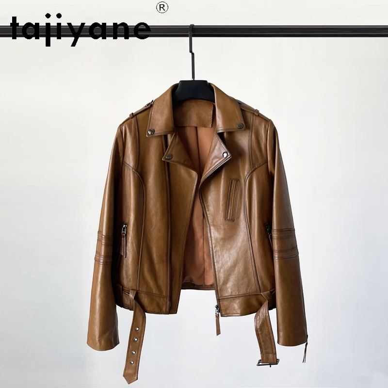 Tajiyane Veste courte en cuir véritable pour femme, 2023 cuir véritable, haute qualité, huile véritable avertir, manteau en peau de mouton, vestes de moto, Streetwear