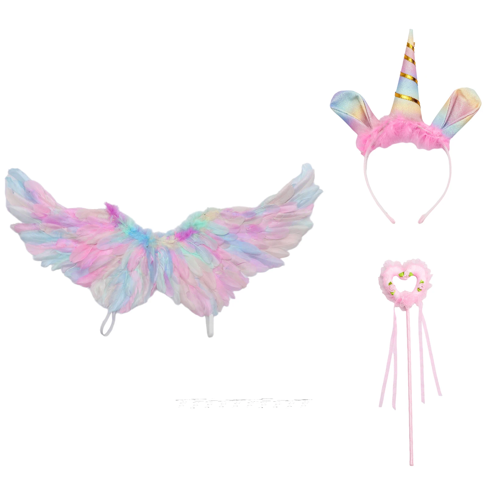 디럭스 요정 날개 세트 옹 브르 깃털 머리띠 마법의 글로우 지팡이 경량 스트랩 어린이 성인 코스프레 파티 사진 소품