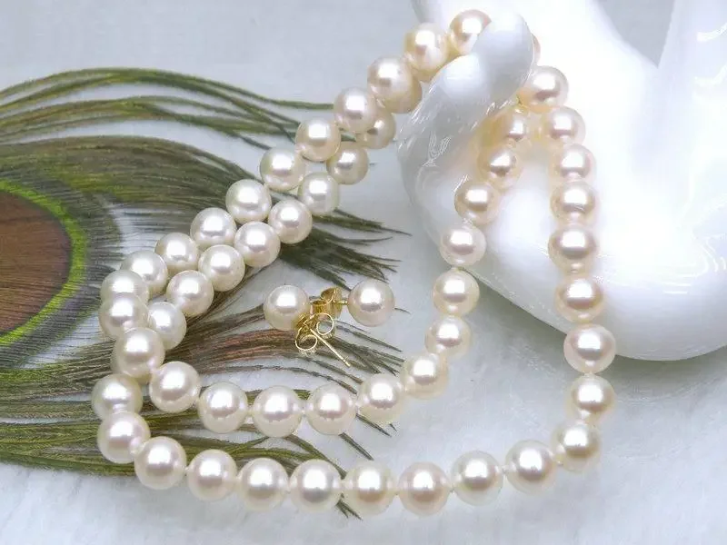 

Gorgeous AAAA 8-9mm round Akoya white natural pearl necklace earrings 14K clasp fine jewelryJewelry Making