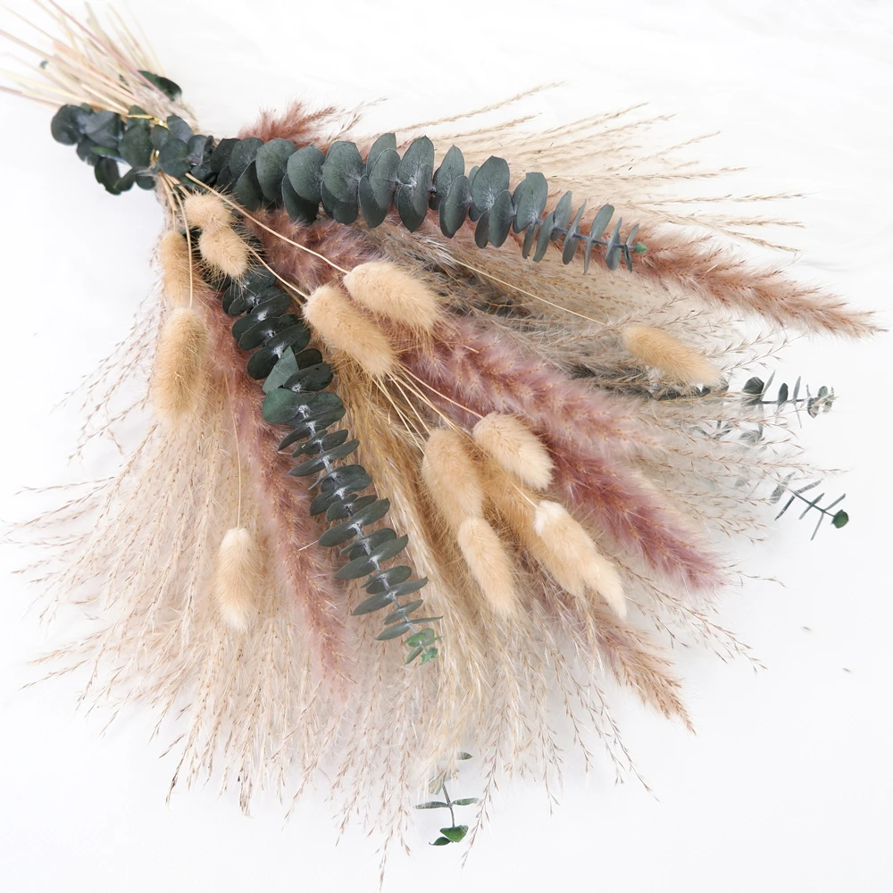 باقة زهور مجففة وباقة عشب بامباس مكونة من 60 قطعة - ديكور منزلي بوهو طبيعي لعيد الميلاد وعيد الشكر والهالوين