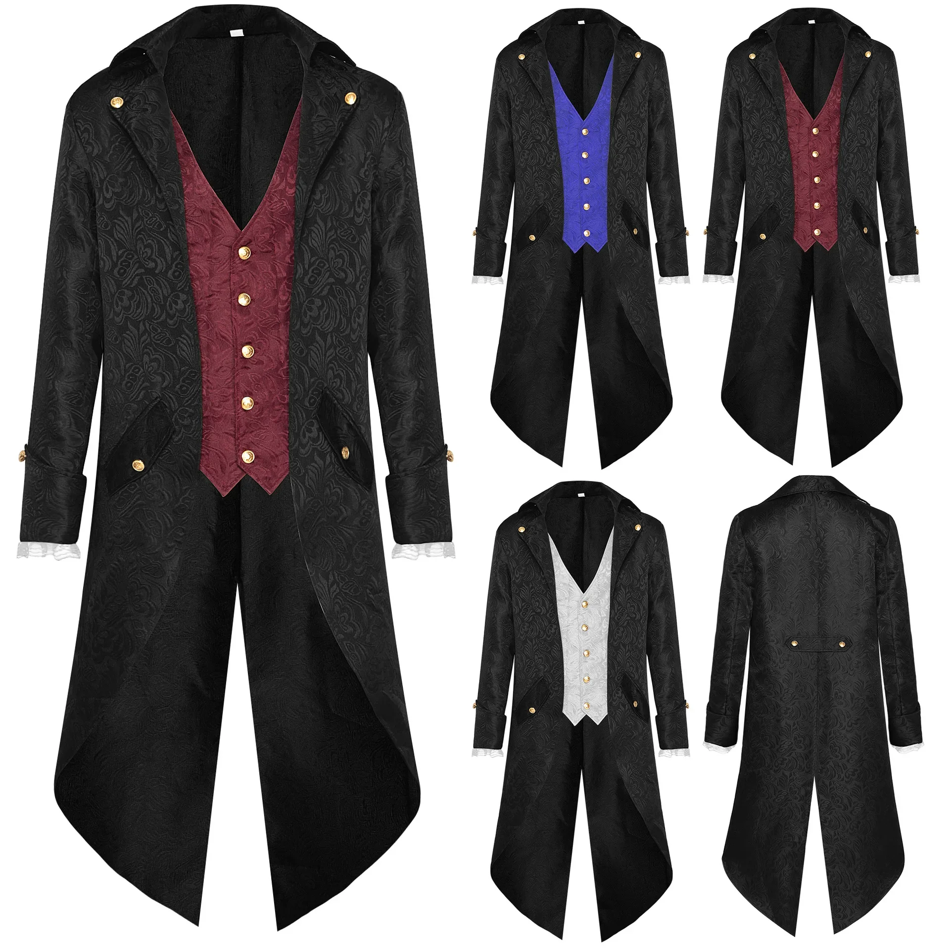 

New European Men Medieval Retro Tailcoat Jacquard Clothing Mid Length Steampunk Jacket Victorian Edwardian Cosplay Costume