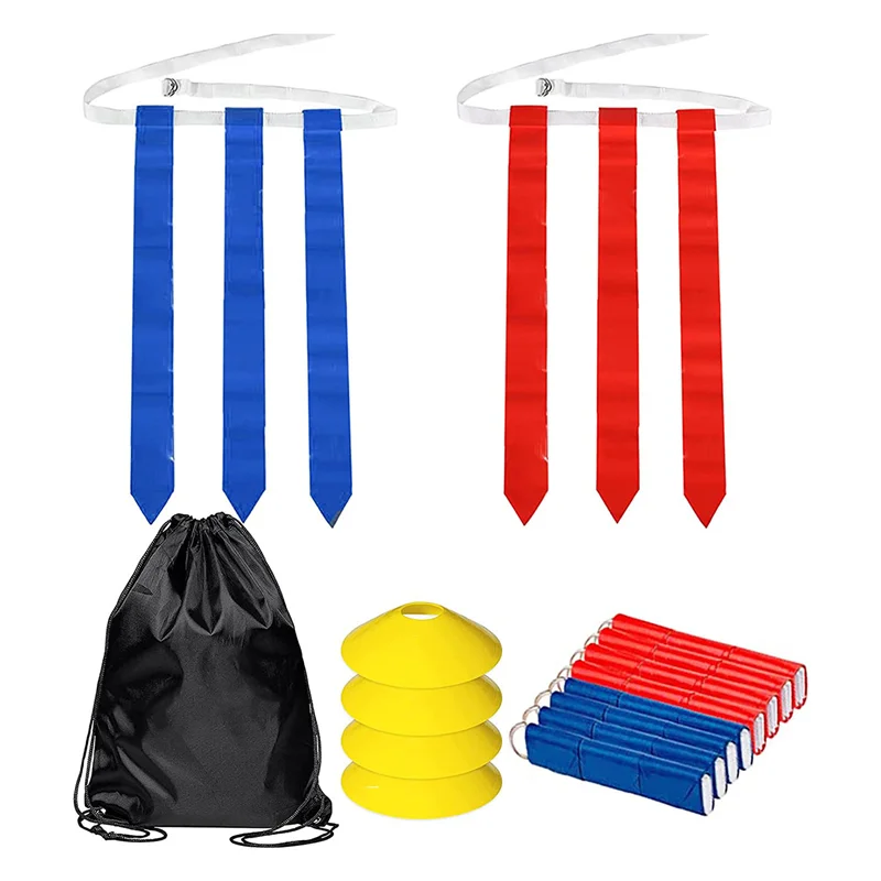 A29Z-Flag Football Set-14Pcs Belts With 42 Flags(21 Red And 21 Blue Flags) Touchdown Training Flag Belts