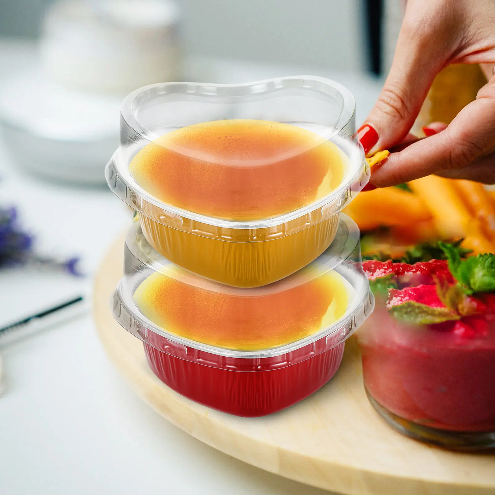 20Sets Aluminum Foil Heart Shaped Cake Pans Smooth Design Baking Cups for Home Kitchen Bakery Pudding Ramekin Mini Baking Bowls