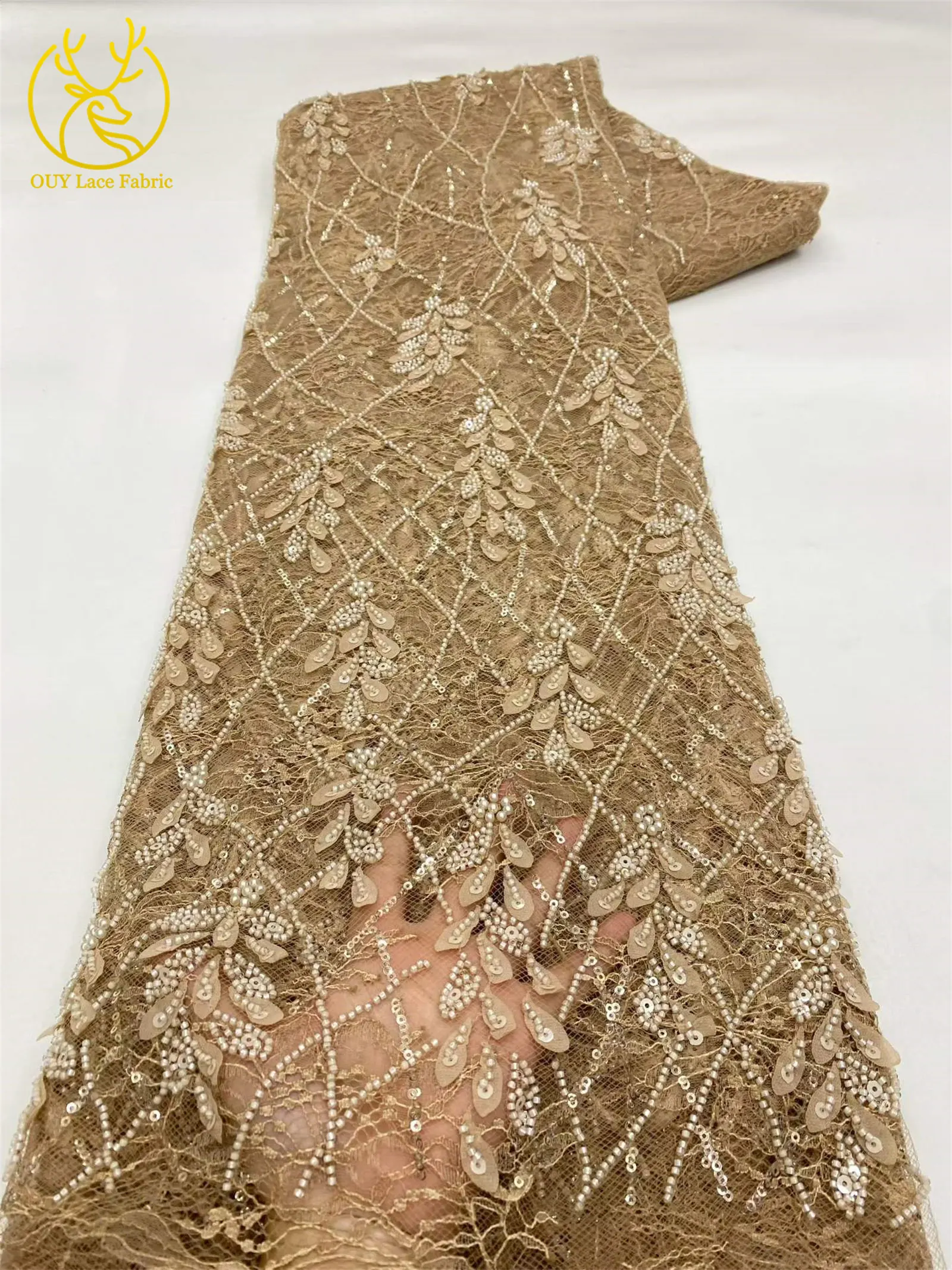 Eleganter Afrikanischer Pailletten-Perlen-Spitzenstoff 2026 Hochwertige Nigerianische Hochzeitskleid-Spitze Bestickte Französische Tüllspitze – Detail 18