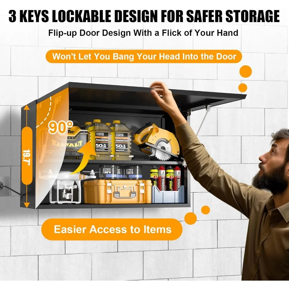 ตู้เก็บของติดผนังโลหะแบบปรับได้พร้อมกุญแจล็อคสำหรับโรงรถ, ตู้เก็บของแบบพับได้สำหรับรถพ่วง, โซลูชั่นการจัดระเบียบที่รูปตัวยู