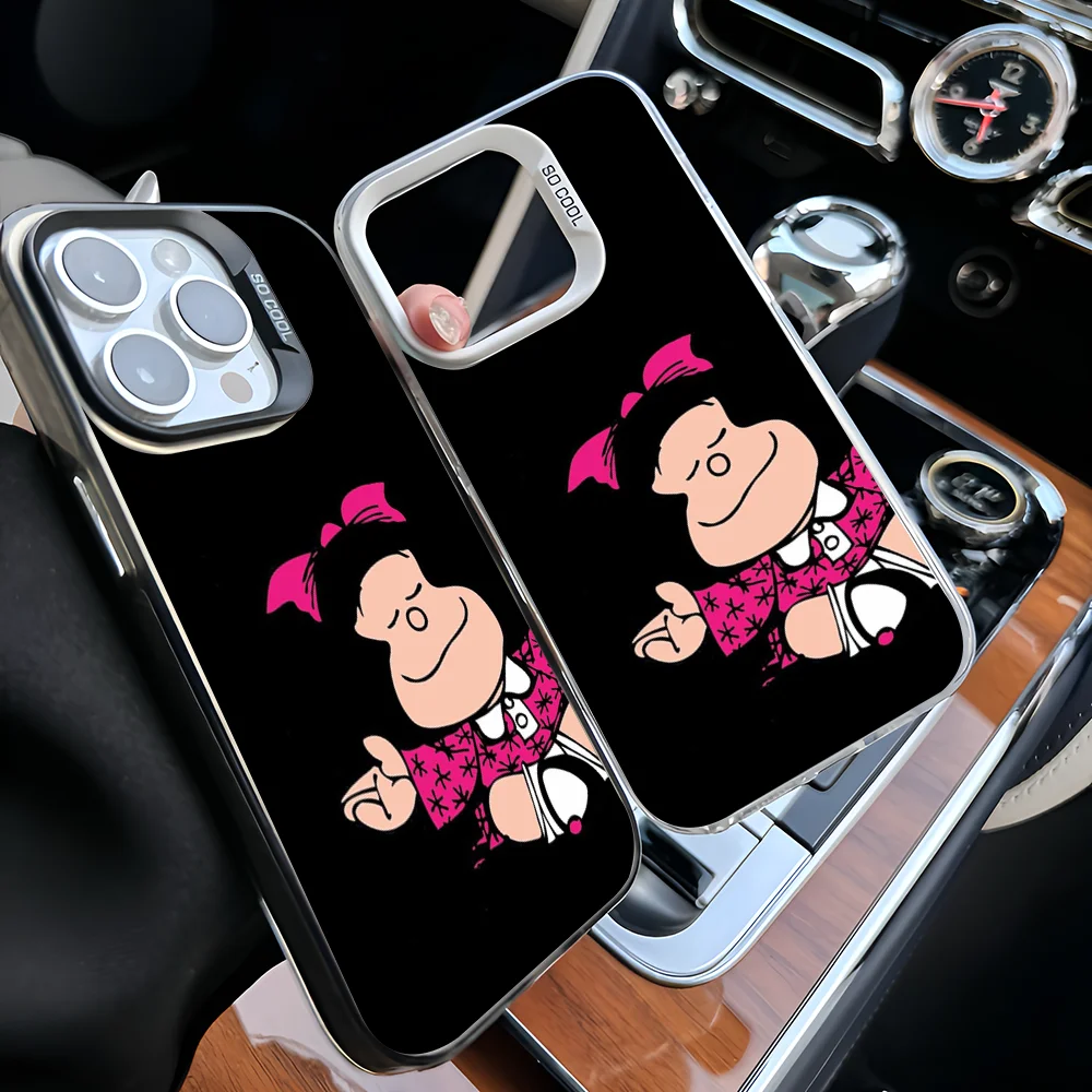 Epc Mafalda Cartoon Phone Case IMD Phone Case For IPhone 16 15 14 13 12 11 Pro Max Plus Color Silver Cover