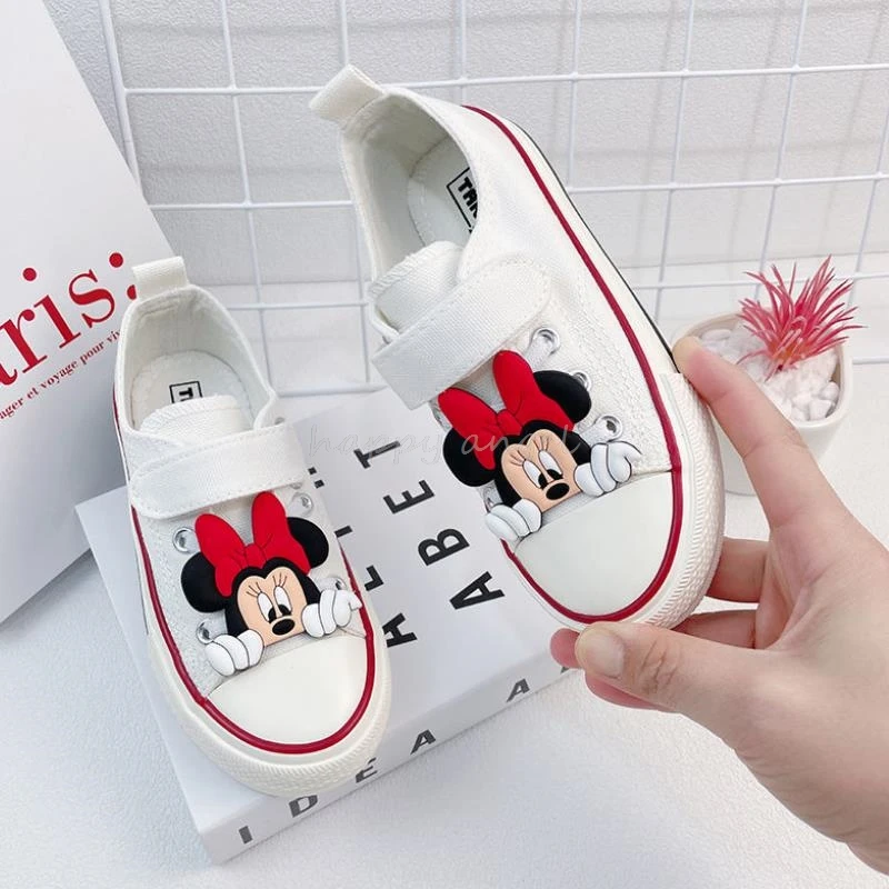 Kawaii Kids Canvas Shoes Disney Cartoon Mickey Minnie Sport Shoes Children Fashion Print Sneakers Shoes Boys Girls Tennis Shoes