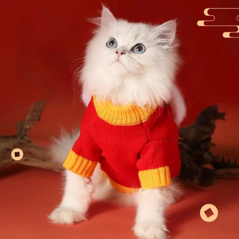 HOOPET Cat Clothes New Year Sweater Autumn and Winter Cat Cute Ragdoll English Short Kitten Winter Warm Kitten New Year Winter