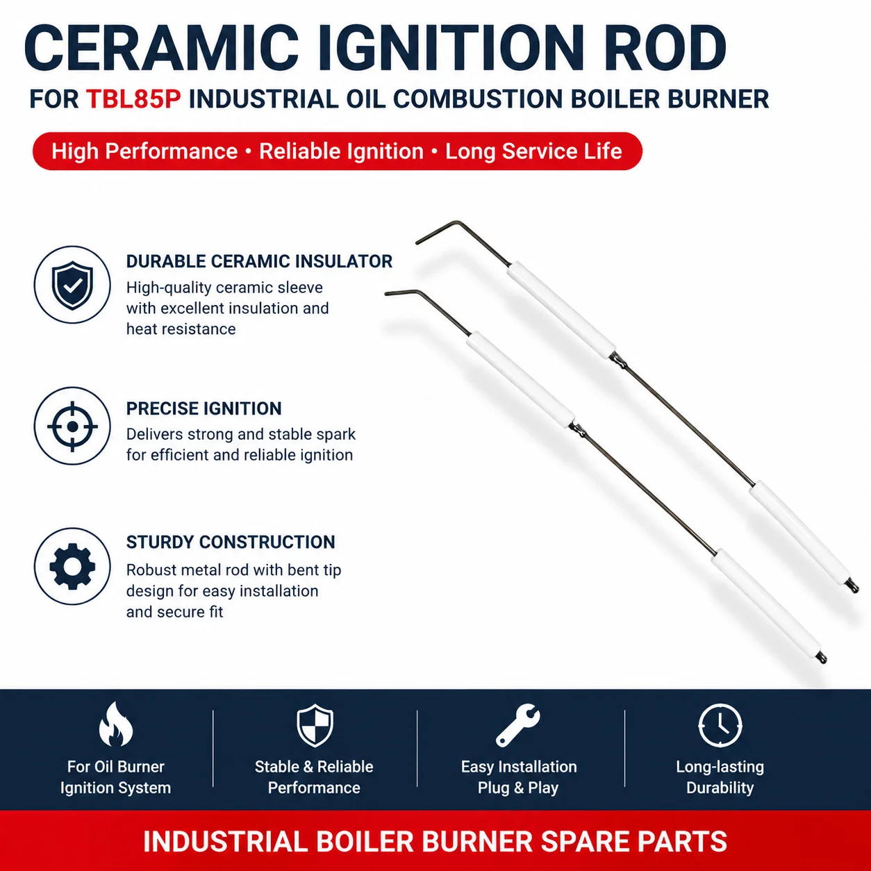Combustion Burner Ignition Probe Ceramic Spark Rod Fit TBL85P Industrial Boiler Equipment Parts