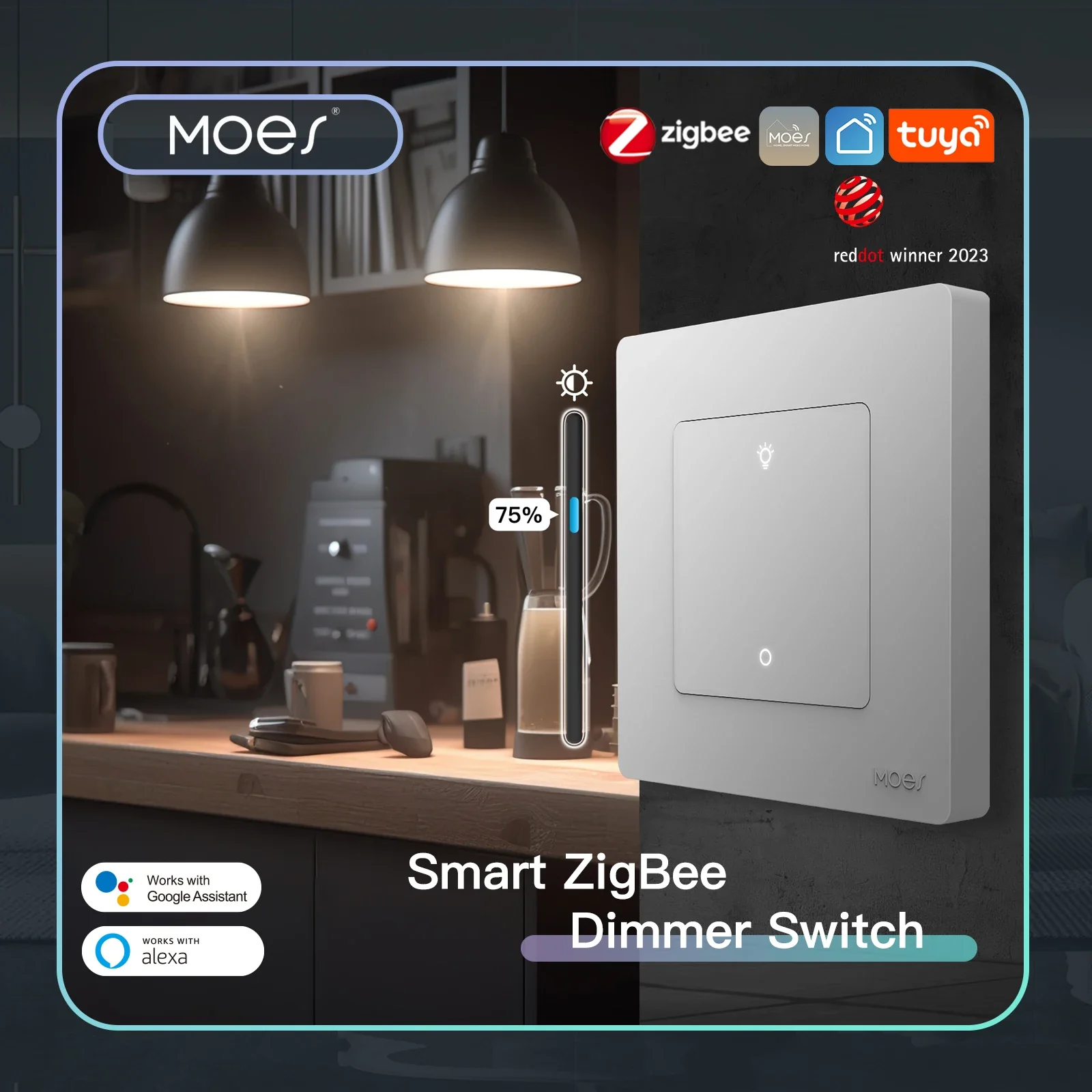 MOES Star Ring Series ZigBee Умный диммер для затемнения света Приложение Smart Life Работа с Alexa Google Home с регулируемой яркостью 1-3Gang