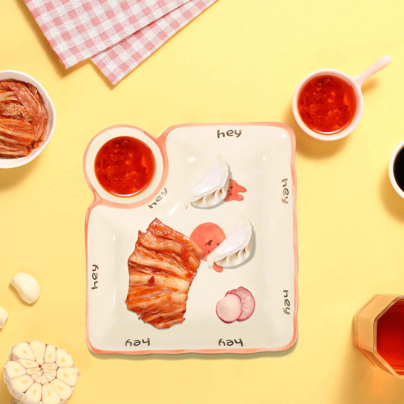 

Ceramic Square Dumpling Plate Food Grade High Temperature Resistant Serving Plate Sushi Tray Decorative Photo Prop Appetizer