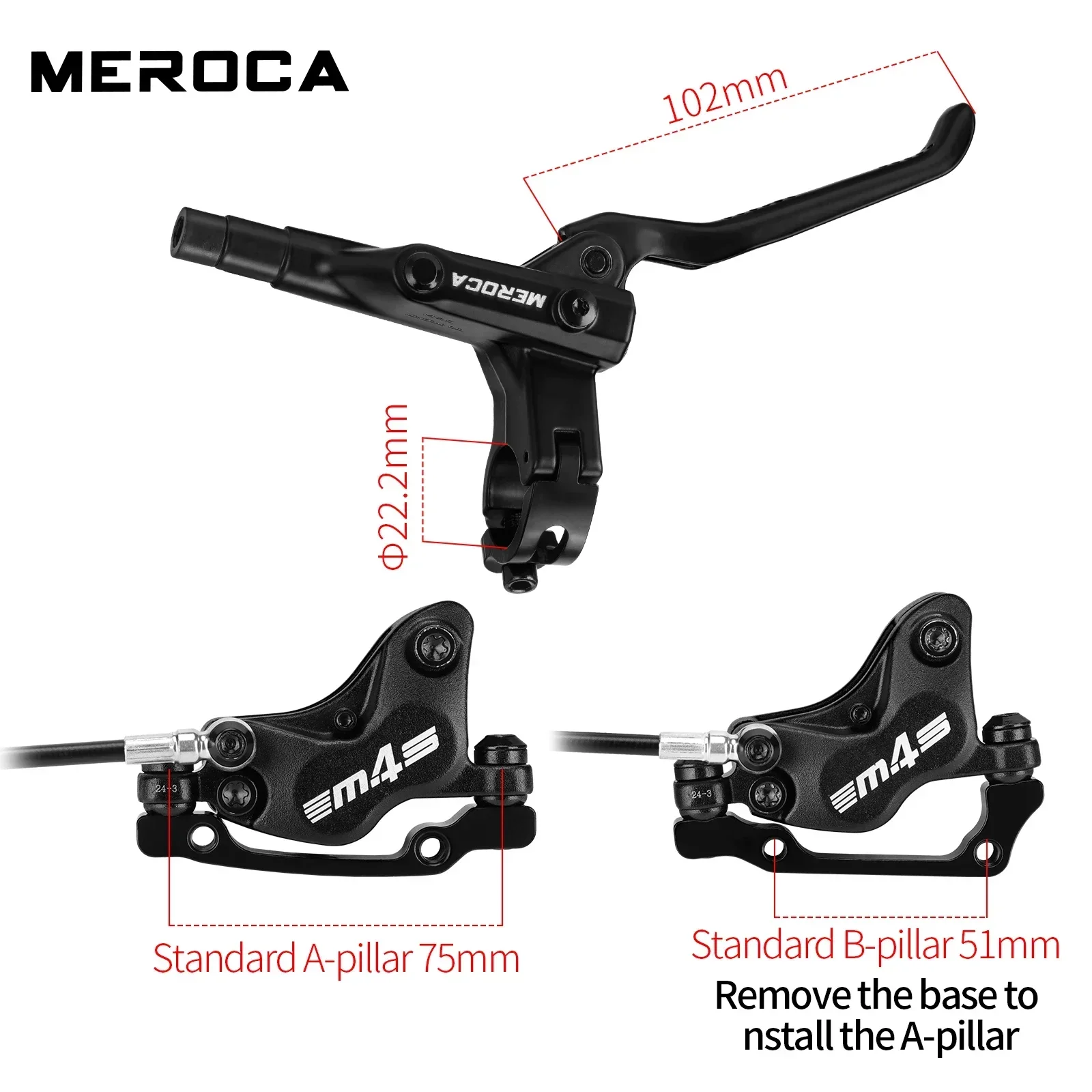 MEROCA NEW M4S 4-Piston MTB Hydraulic Brakeset Split Brake Left rear and Right front Brake 850mm/1600mm For MTB Bike Disc Brake