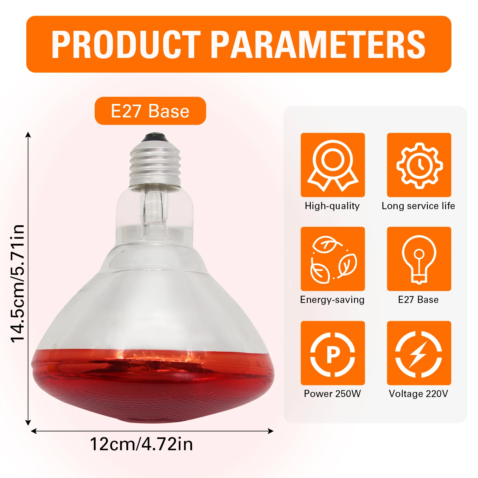 1PC 100W/150W/200W/250W/275W Infrared Heat Lamp Waterproof Anti-Explosion Light Bulbs For Piglet Chicken Birds  Farming Heating