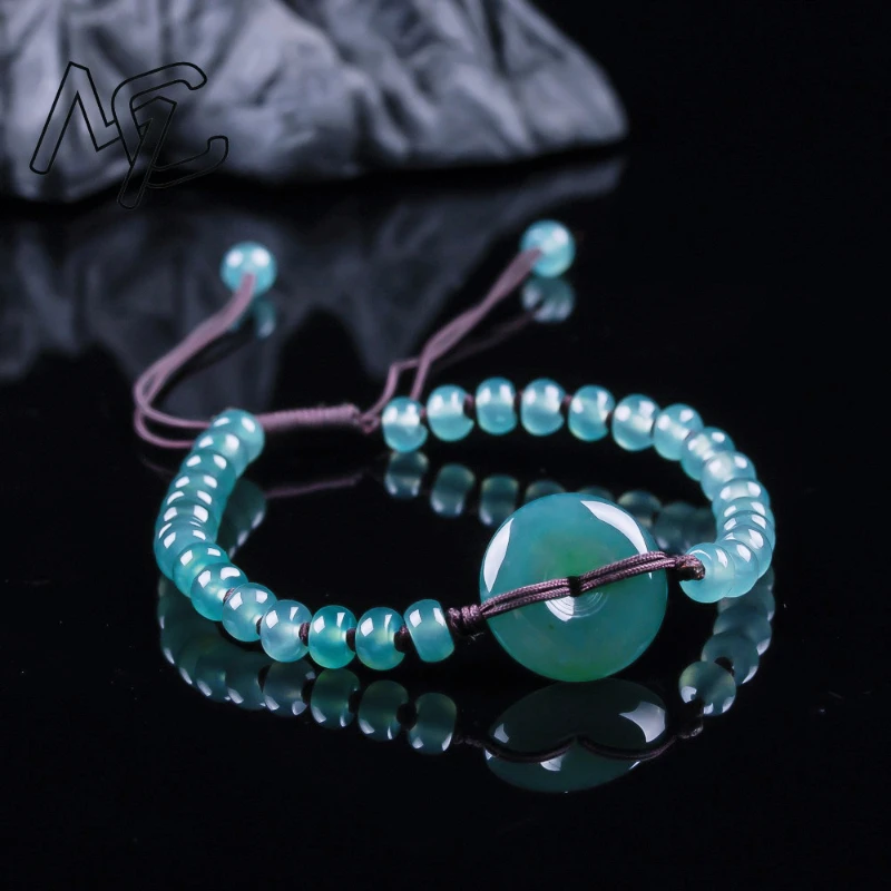 

Green Myanmar Jadeite Hand Woven Safety Buckle Bead Bracelet Fashion Accessories Natural Burmese Jade Designer Carved Gemstone