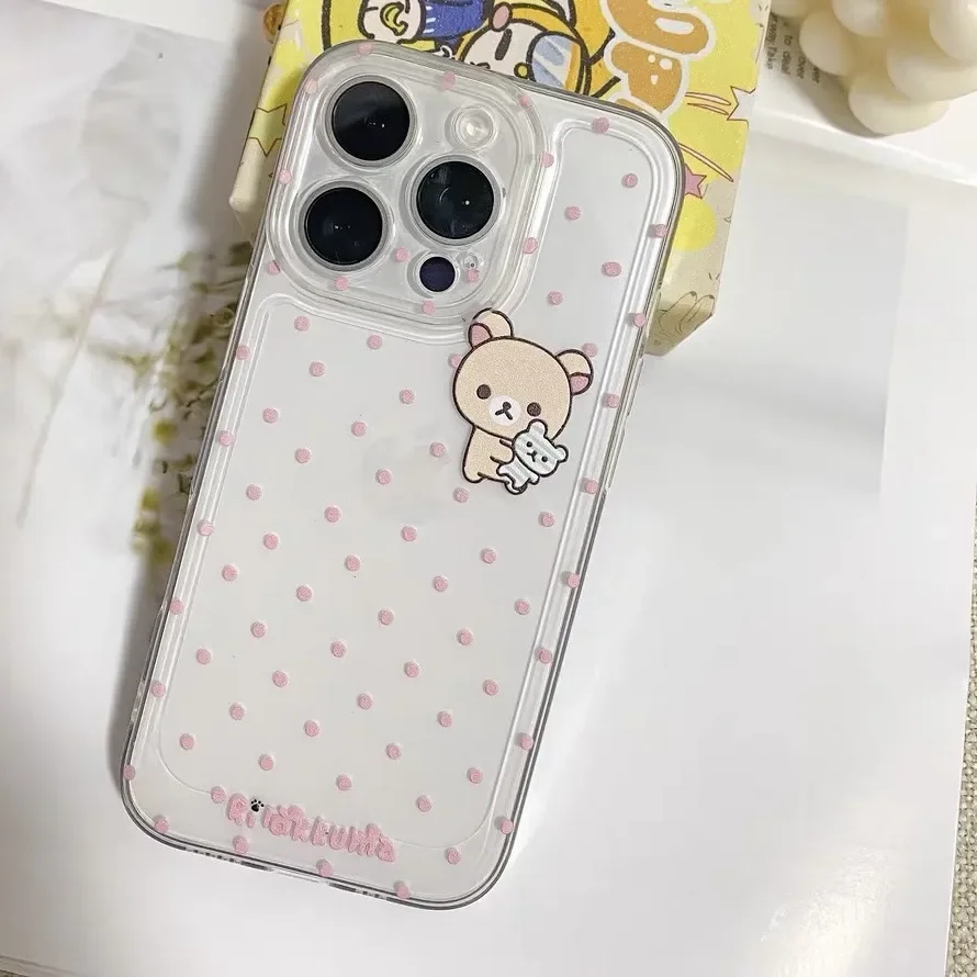 Cartoon Cute Easy Bear Pink Polka Dots Phone Case For iPhone 16 E 15 14 13 12 11 Pro XS XR X Max 7 8 Plus Y2K Kawaii Girl Cover - náhled 2