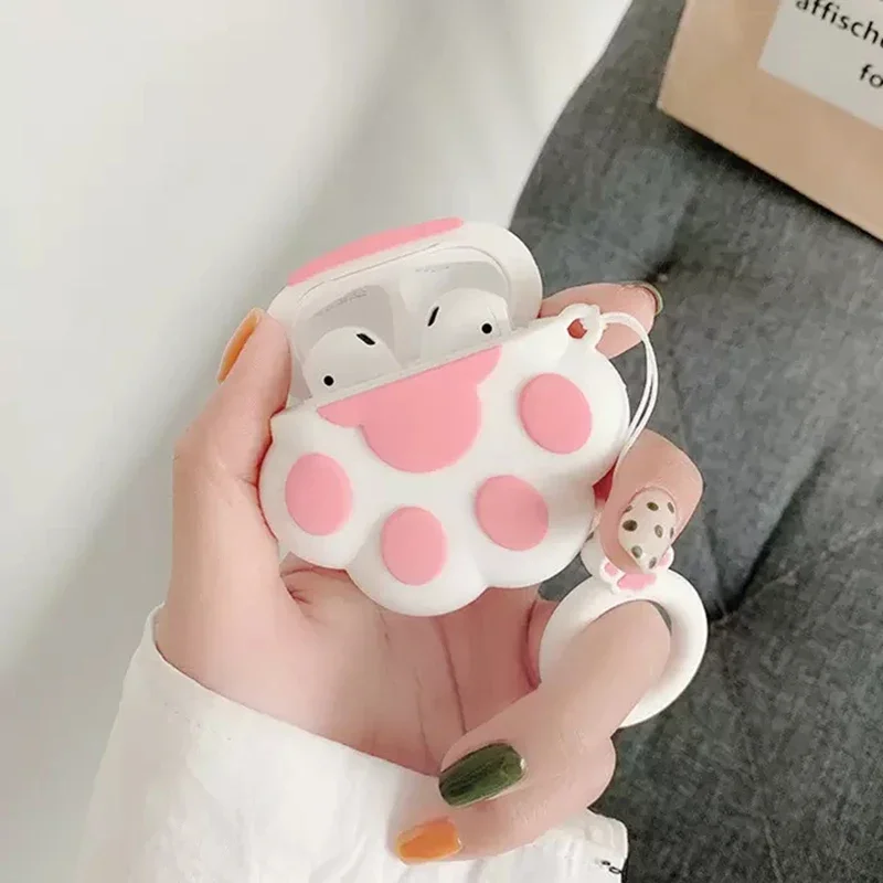 Custodia per auricolari Bluetooth Wireless 3D Cartoon Cat Paw Design per AirPods 1 2 3 custodia in Silicone per Apple AirPods Pro scatola di ricarica