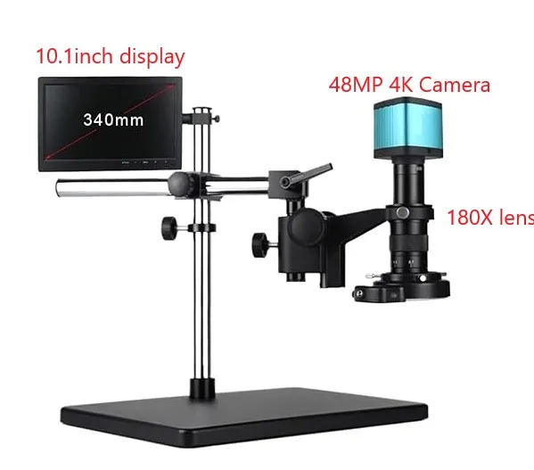 مجهر أحادي العين 48MP 4K كاميرا 180X عدسة 10.1 بوصة عرض قاعدة كبيرة قوس عالمي دقة عالية