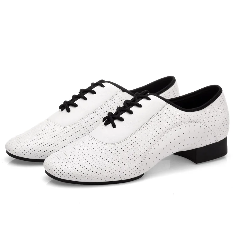 White Perforated Men Modern Shoes For Ballroom Dancing Two-Point Bottom Latin Dance shoes Square Dance Sneakers