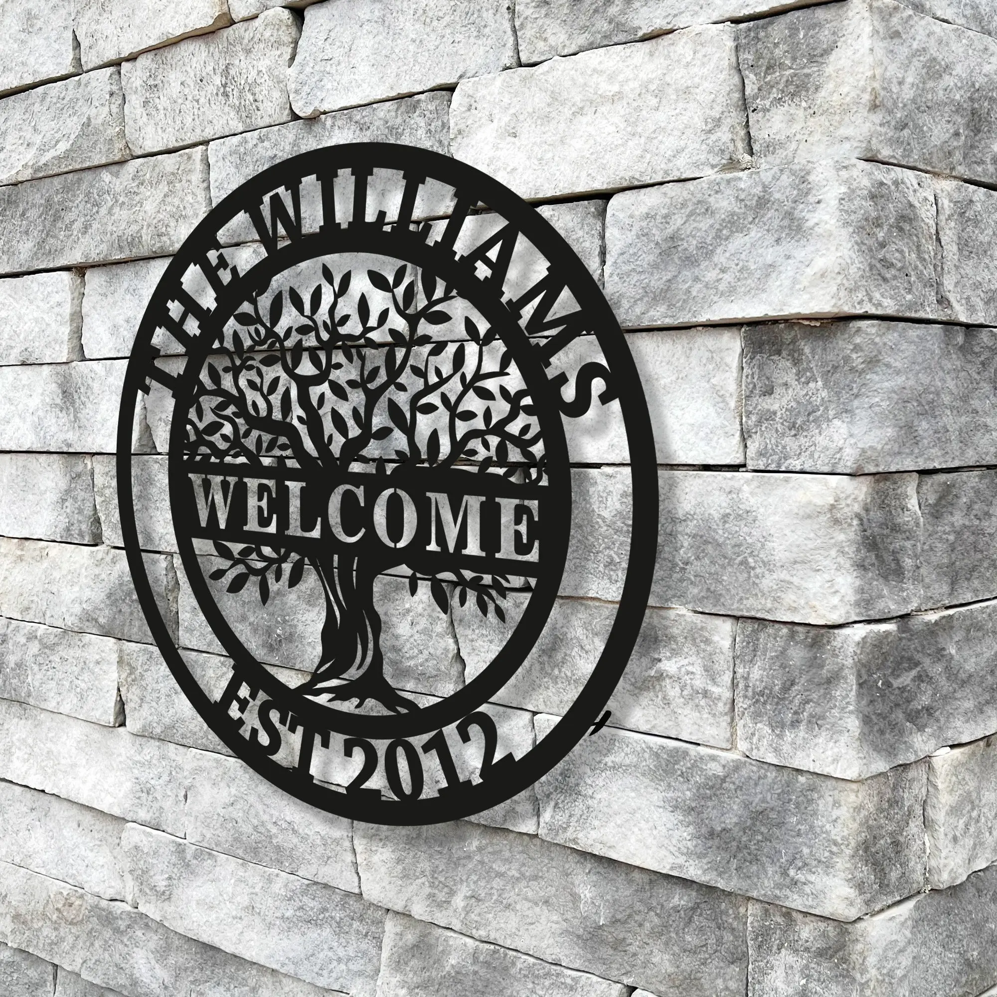 Custom Welcome Family Tree of Life Name Sign Personalized Metal Wall Art Deco Metal Home Sign Wall