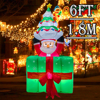 1.8M/6FT Christmas Inflatable Toy Decoration Up-down Moving Box Santa Claus New Year Outdoor Glowing Inflatable Model Xmas Decor