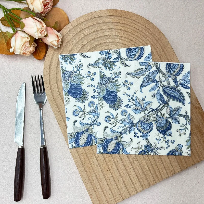 20pcs 33*33cm 2Ply Blue & White Vintage Pattern Colorful Napkins Dining Table Party Atmosphere Decoration DIY Decoupage Paper