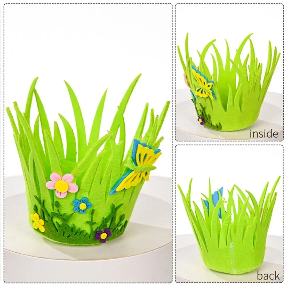 Desktop Ornament Non Woven Easter Decoration Ornament Cute Portable Round Basket Reuseable Funny Storage Basket Home