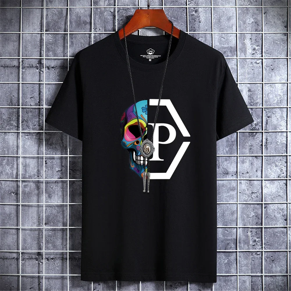 Summer Men\'s Luxury Casual T-shirt Skull Print Mens Crew Neck Short Sleeve Tees Designer Harajuku Y2k High Quality Tops for Male