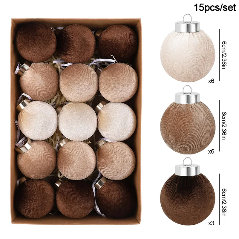

6cm 15pcs Velvet Christmas Balls Ornament for Xmas Tree Hanging Pendant 2025 Christmas Decoration For Home New Year Party Supply