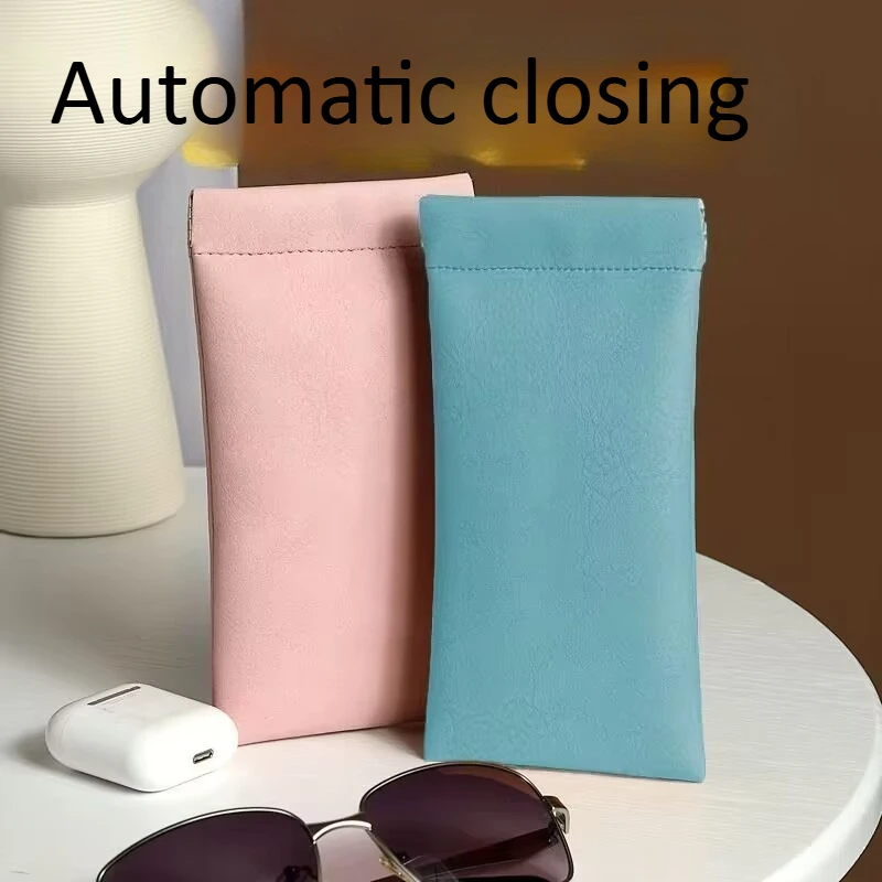 Unisex Leather Eyeglass Case Portable Auto-Close Spring Hinge for Sunglasses Super Soft Portable Solid Color Sunglasses Case view 3