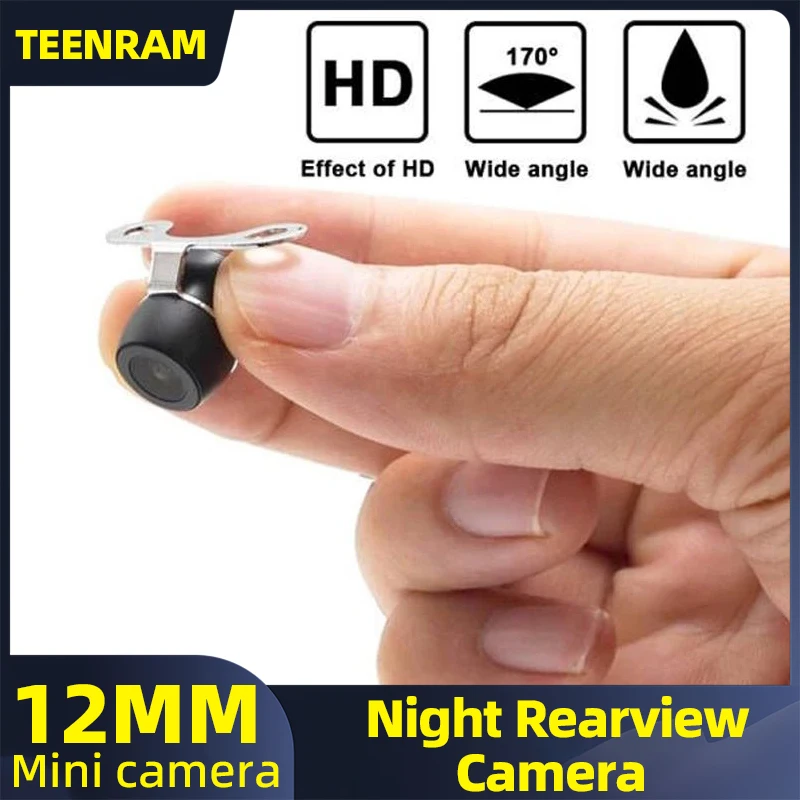 TEENRAM 720P wasserdichte Parkhilfe, 12 mm Mini-Rückansicht, hängende Halterung mit Führungsleitung, umschaltbare Nachtsichtkamera