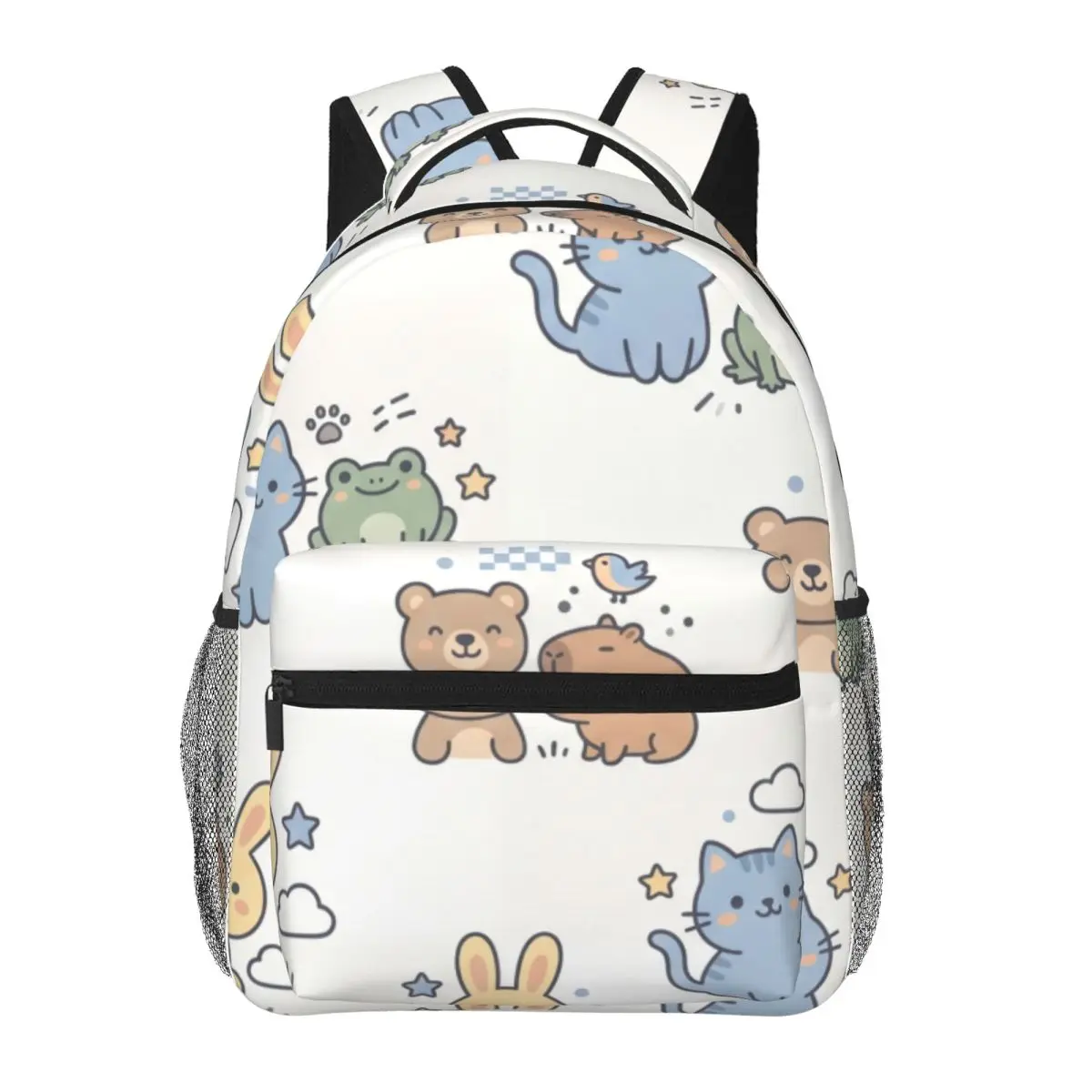 School Backpack Clustered Cat Bunny Bear Frog Cute Kawaii Light Ground Fun Bookbag for Girls Boys Teens School Travel Daypack