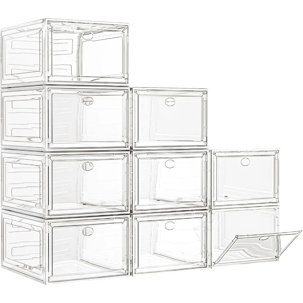 Stackable Magnetic Shoe Organizer - Foldable Storage for Sneakers & Boots, Space-Saving Closet Cabinet, 9 Pack