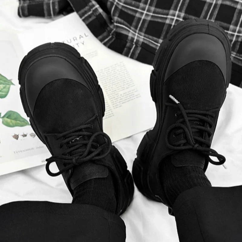 

Кожаная обувь для мужчин на шнуровке с толстой подошвой и круглым носком на платформе, дизайнерский размер, мужская повседневная обувь 45, классическая оригинальная обувь, предложение из искусственной кожи