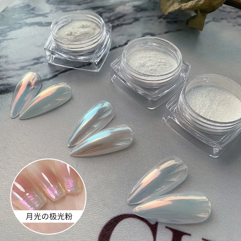 1 Box Aurora Super Bright Moonlight Mirror Nail Powder Silver Glitter Metallic Effect UV Gel Pigment Chrome DIY Nail Decoration