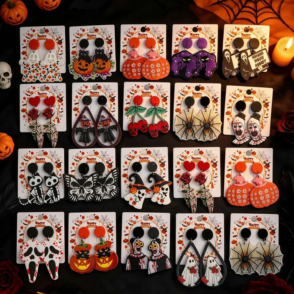 10/20Pairs/Lot Fashion Cute Halloween Spooky Acrylic Dangle Drop Earrings Set Women's Mix Style Festival Party Costume Jewelry